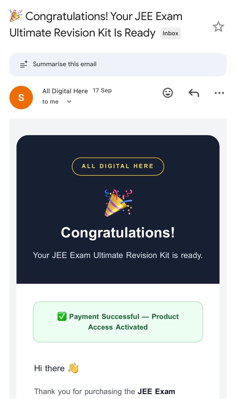 JEE product delivery email