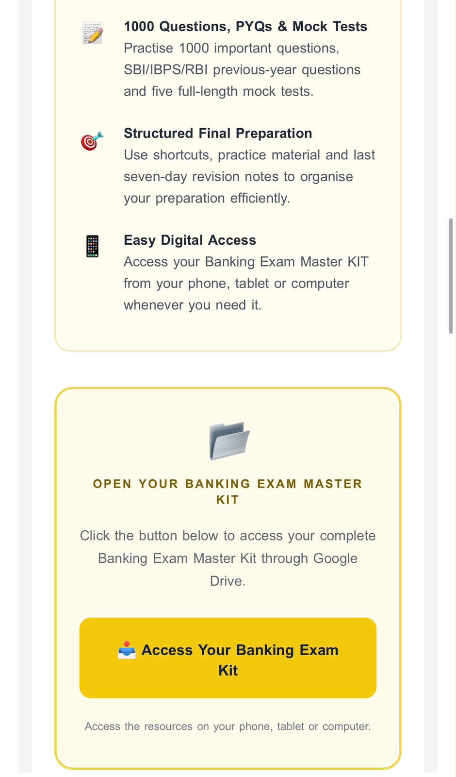 Banking Exam Master Kit delivery email — part 3