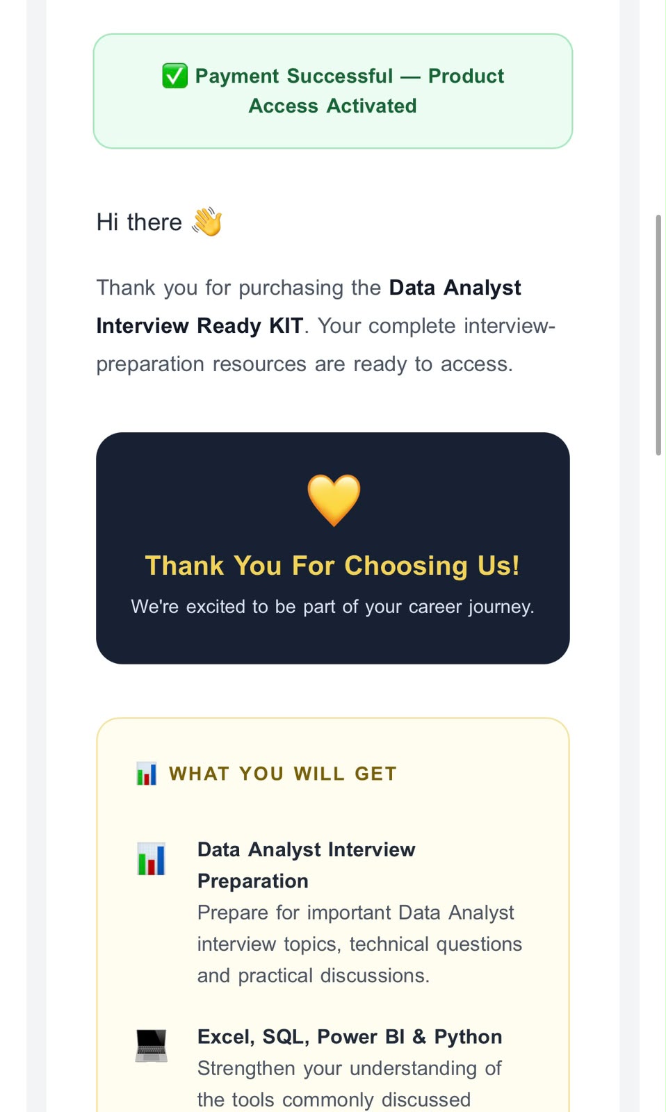 Data Analytics Career Bundle delivery email — part 2