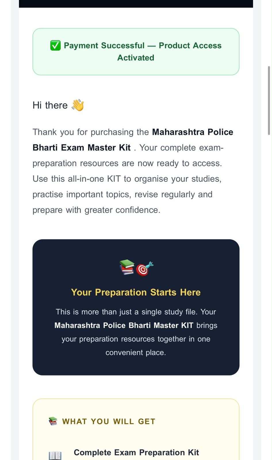 Maharashtra Police Bharti Exam Master Kit delivery email — part 2