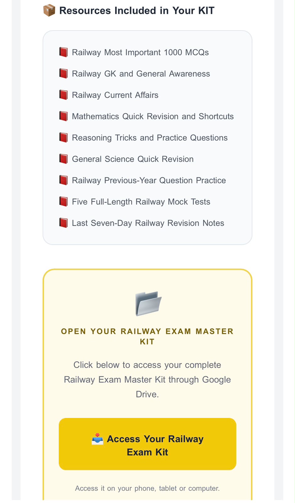 Railway Exam Master Kit delivery email — part 3