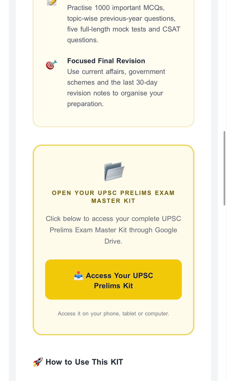 UPSC Prelims Exam Master Kit delivery email — part 3