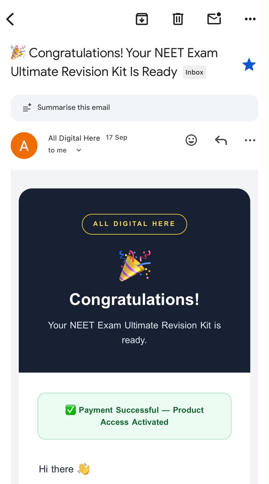 NEET Exam Ultimate Revision Kit delivery email — part 1