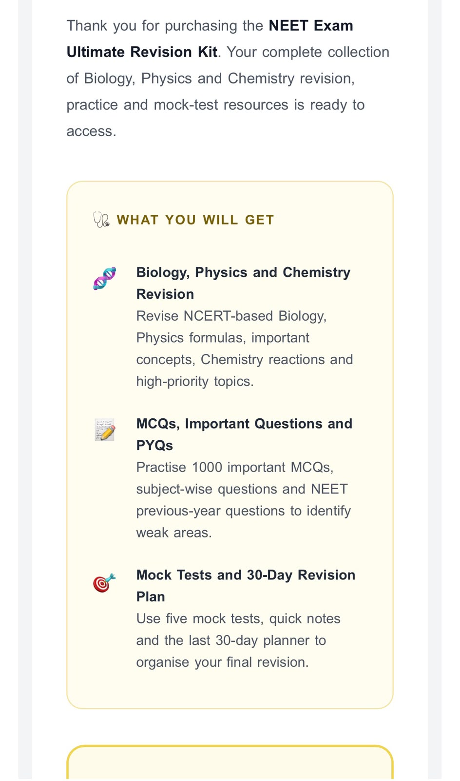 NEET Exam Ultimate Revision Kit delivery email — part 2