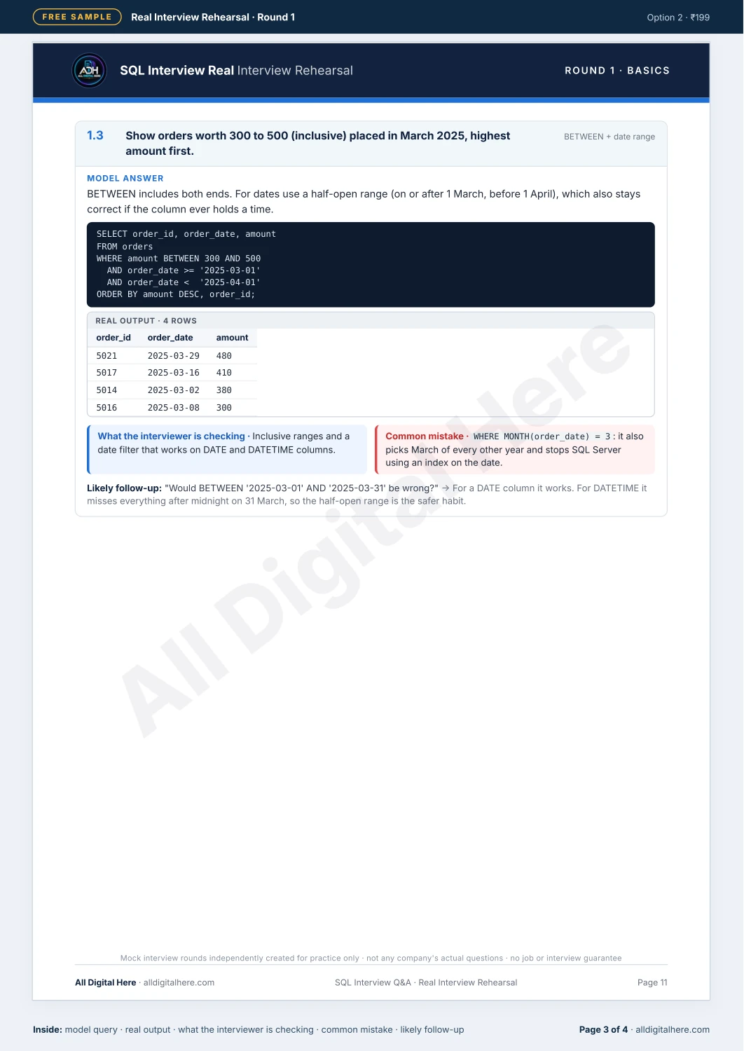 SQL Interview Guide sample PDF — page 3 of 4